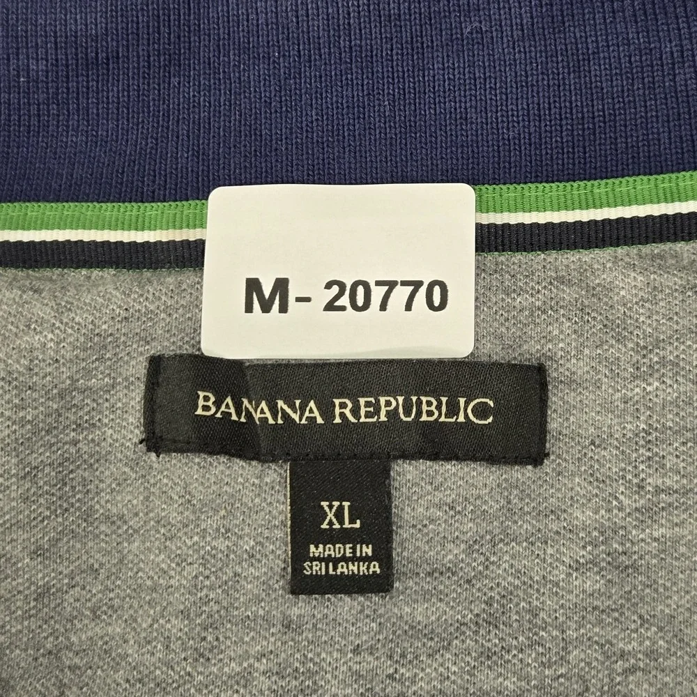 Banana Republic Men Polo XL Navy‎ Striped Button Short Sleeve Logo